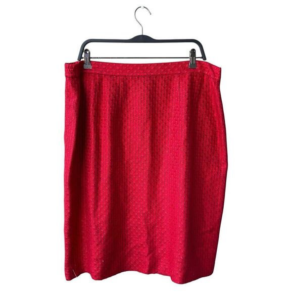 Vintage ANN MAY Woven Silk Skirt Suits Size 16 Red Single Button Career Holiday - Picture 6 of 8